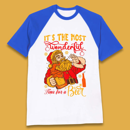 Santa Beer Time Christmas Baseball T-Shirt
