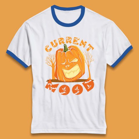 Current Mood Halloween Pumpkin Evil Scary Smile Horror Jack-o-Lantern Ringer T Shirt