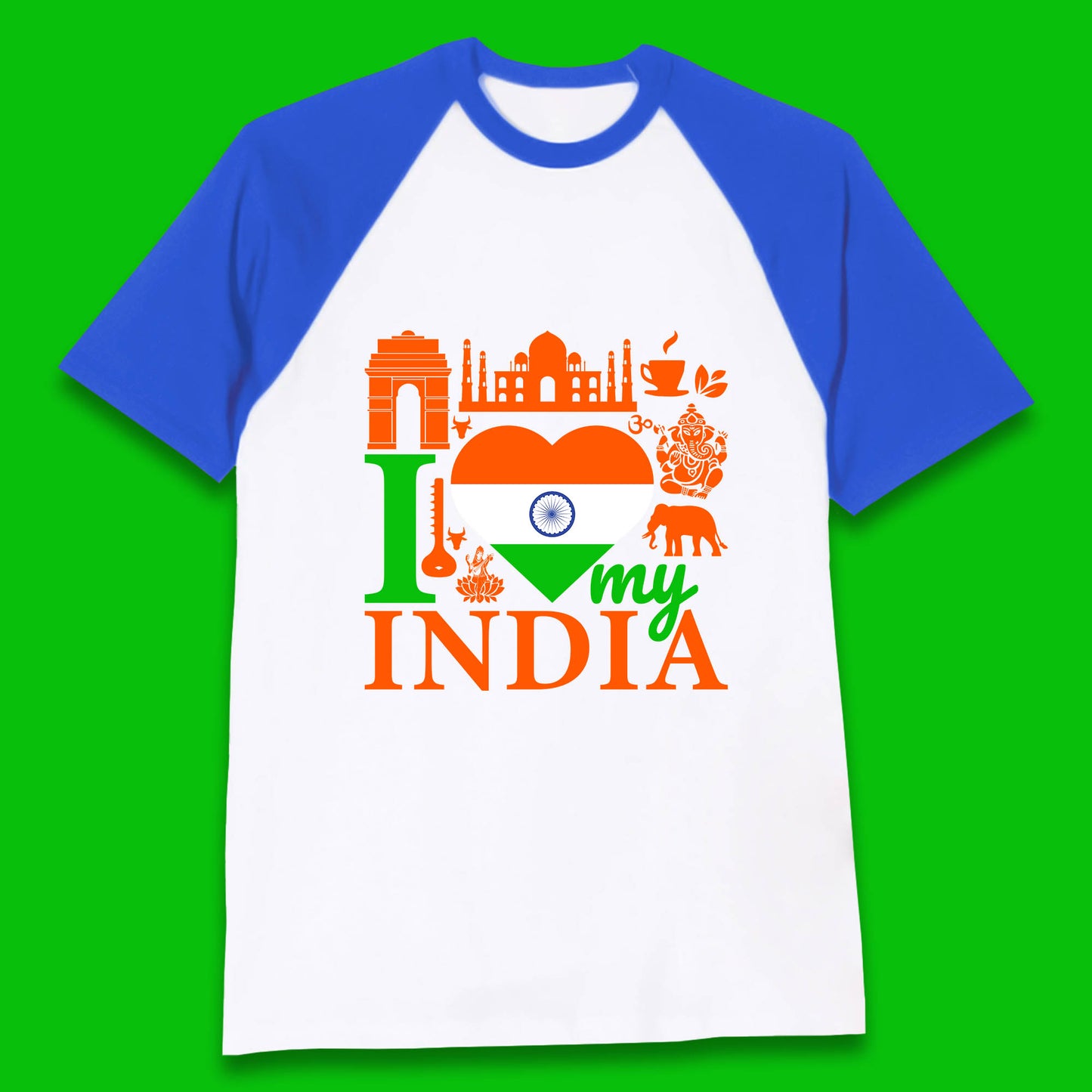 I Love My India Patriotic Indian Flag 15th August Independence Day Baseball T Shirt