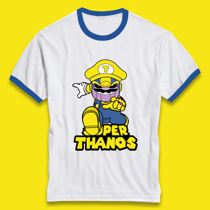 Super Thanos Marvel Infinity Gauntlet Super Mario Spoof Marvel Nintendo Game Series Wario Thanos Fictional Character Ringer T Shirt