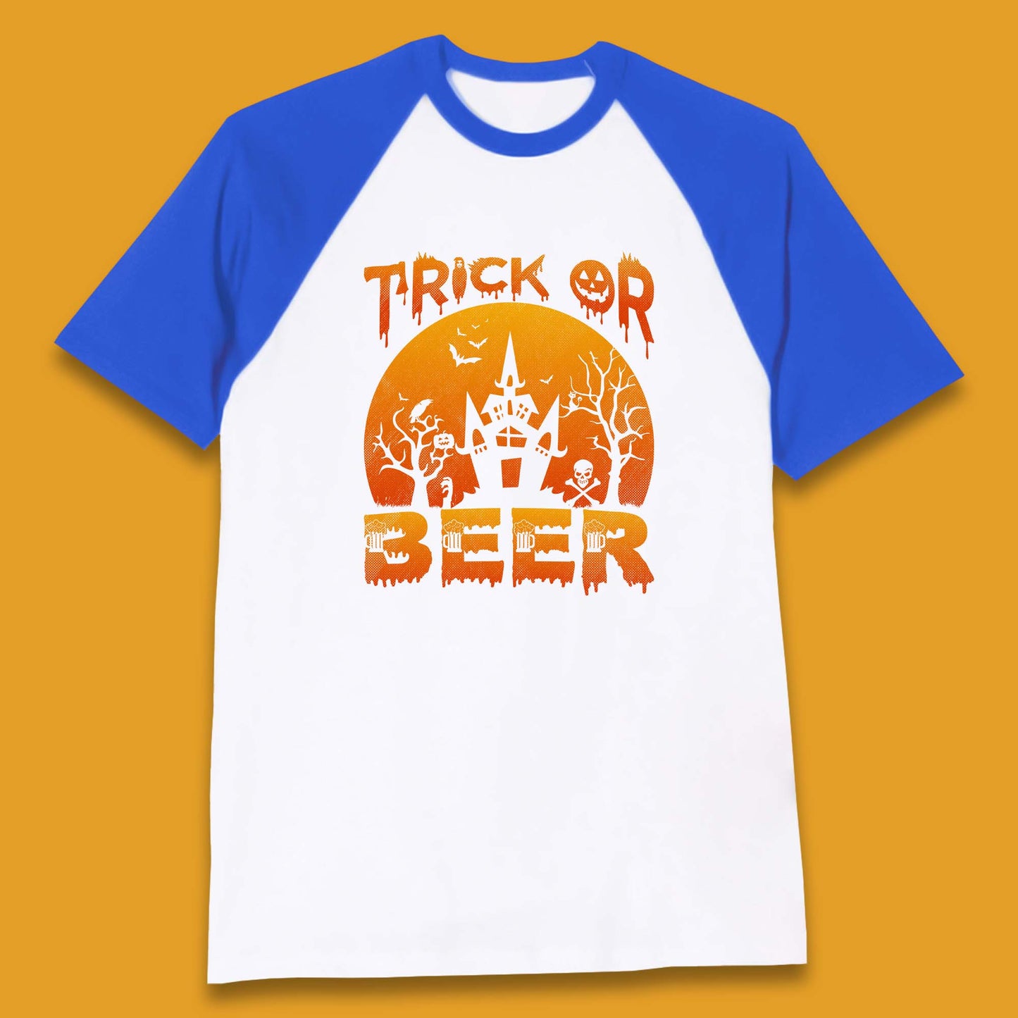 Trick Or Beer Halloween Drinking Beer Lover Horror Haunted House Drinker Halloween Party Baseball T Shirt
