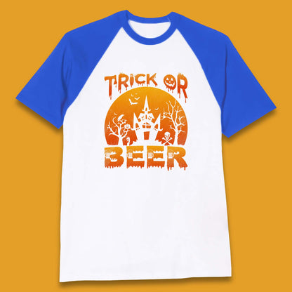 Trick Or Beer Halloween Drinking Beer Lover Horror Haunted House Drinker Halloween Party Baseball T Shirt