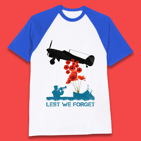 Lest We Forget Remembrance Day Veterans British Armed Forces Poppy Flower Royal Aircraft Baseball T Shirt