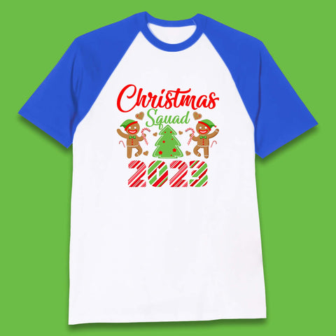 Christmas Squad 2023 Christmas Tree Xmas Gingerbread Man with Candy Cane Baseball T Shirt