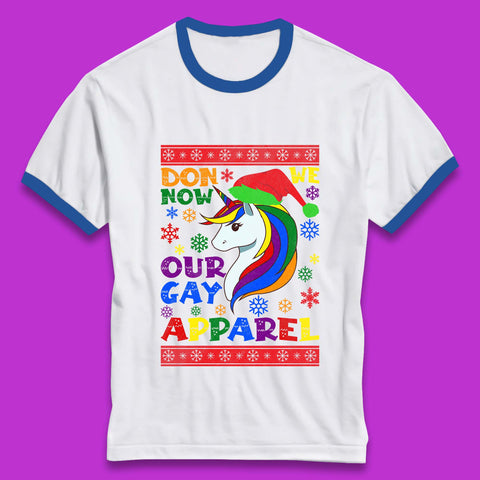 LGBT Rainbow Unicorn Christmas Ringer T-Shirt