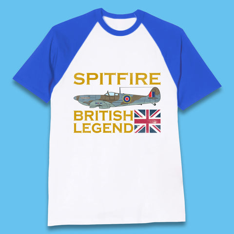 Supermarine Spitfire British Legend Fighter Aircraft Royal Air Force Spitfire WW2 Remembrance Day Baseball T Shirt