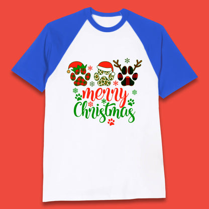 dog & cat paws christmas baseball t shirt