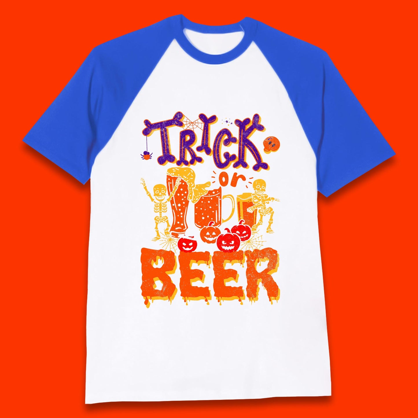 Trick Or Beer Halloween Drinking Beer Lover Dancing Skeleton Drinker Halloween Party Baseball T Shirt