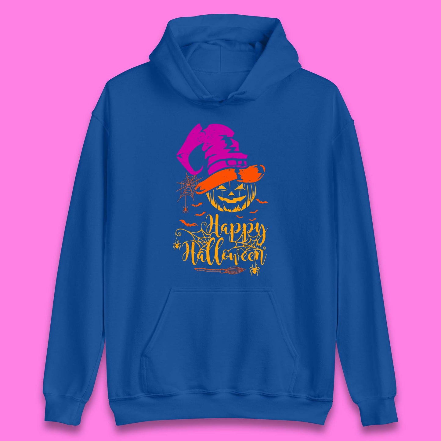 Happy Halloween Witch Hat Pumpkin Horror Scary Jack-o-lantern Flying Bats Unisex Hoodie