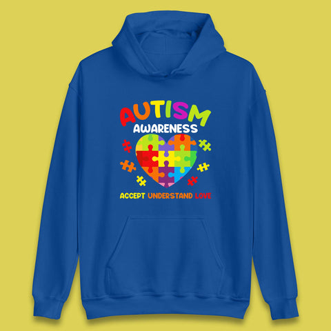 Autism Awareness Accept Understand Love Puzzle Heart Autism Support Unisex Hoodie