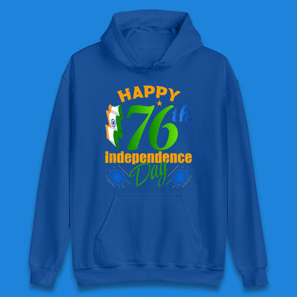 Happy India 76th Independence Day 15th August Patriotic Indian Flag Unisex Hoodie