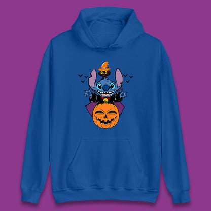 Disney Halloween Pumpkin Devil Stitch With Black Cat Horror Scary Disney Lilo & Stitch Unisex Hoodie