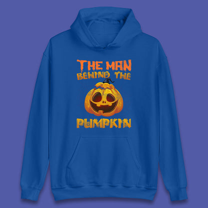 The Man Behind The Pumpkin Halloween Pregnancy Baby Announcement New Dad Gift Unisex Hoodie