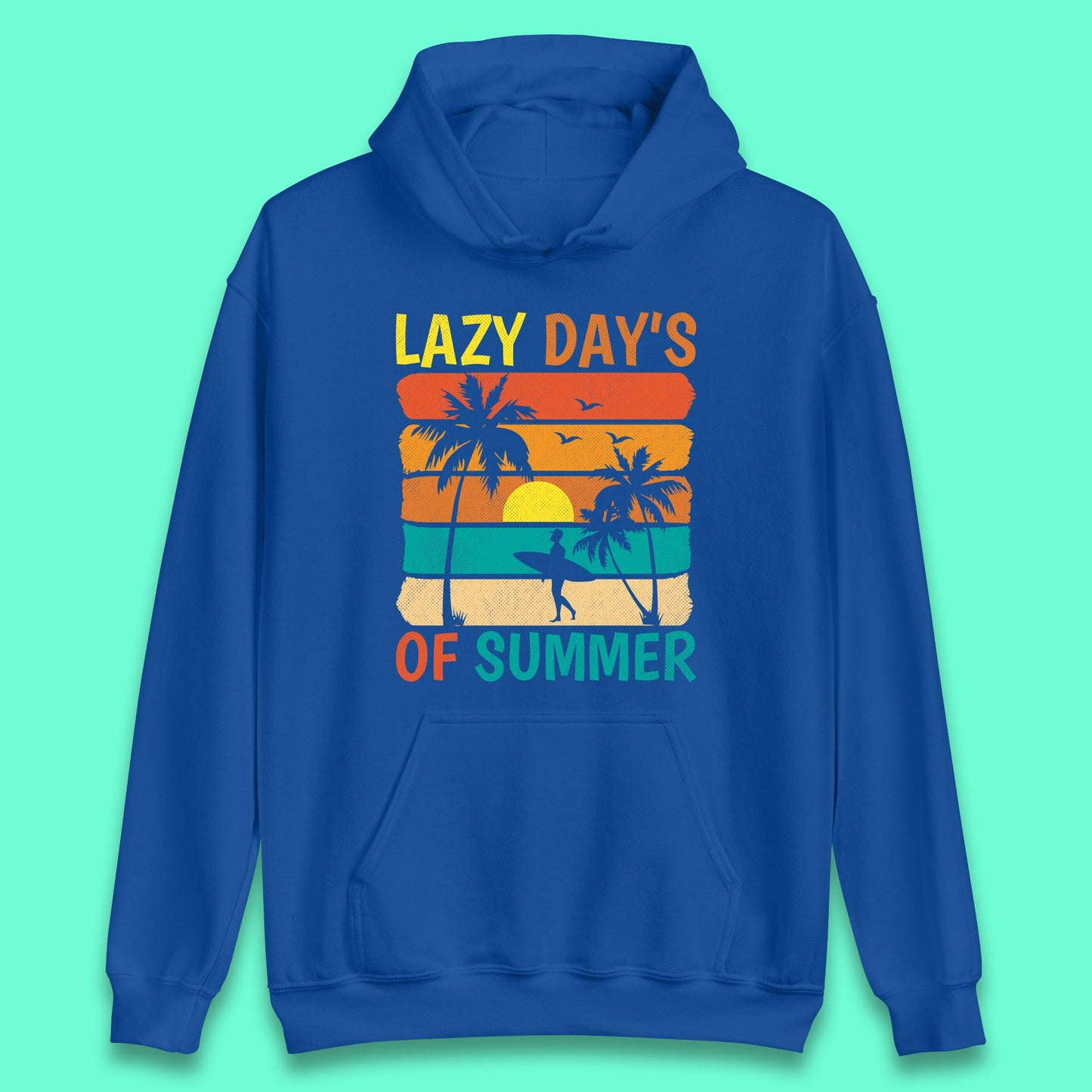 Lazy Days Of Summer Vintage Retro Sunset Surfer Beach Palm Trees Unisex Hoodie