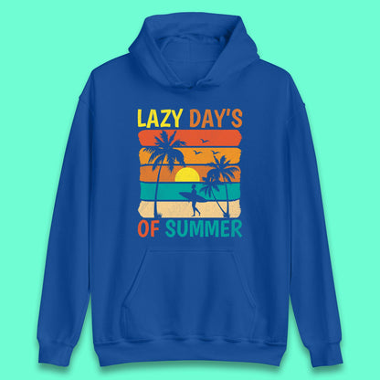 Lazy Days Of Summer Vintage Retro Sunset Surfer Beach Palm Trees Unisex Hoodie