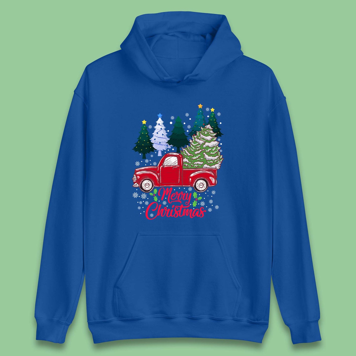 merry christmas red retro truck hoodie