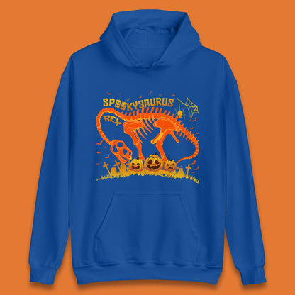 Spooky Saurus Rex Halloween Dinosaur T-Rex Skeleton With Scary Pumpkins Unisex Hoodie