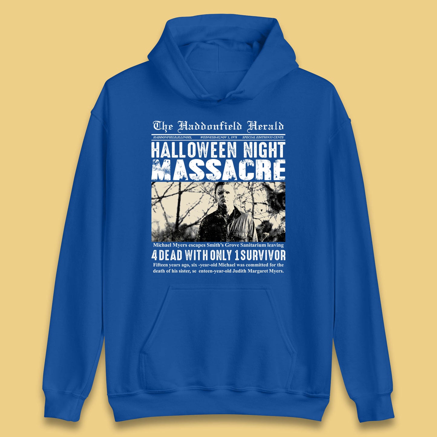 Vintage Halloween Night Massacre 1978 Halloween Newspaper Horror Michael Myers Unisex Hoodie