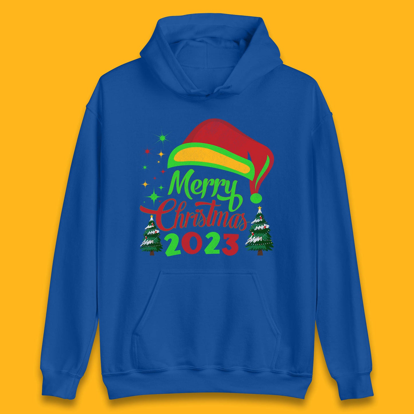 Merry Christmas 2023 Elf Hat Christmas Trees Xmas Gift Unisex Hoodie