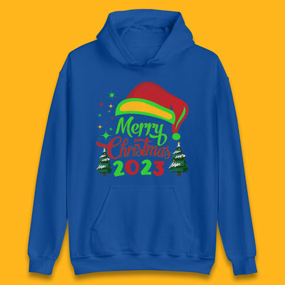 Merry Christmas 2023 Elf Hat Christmas Trees Xmas Gift Unisex Hoodie