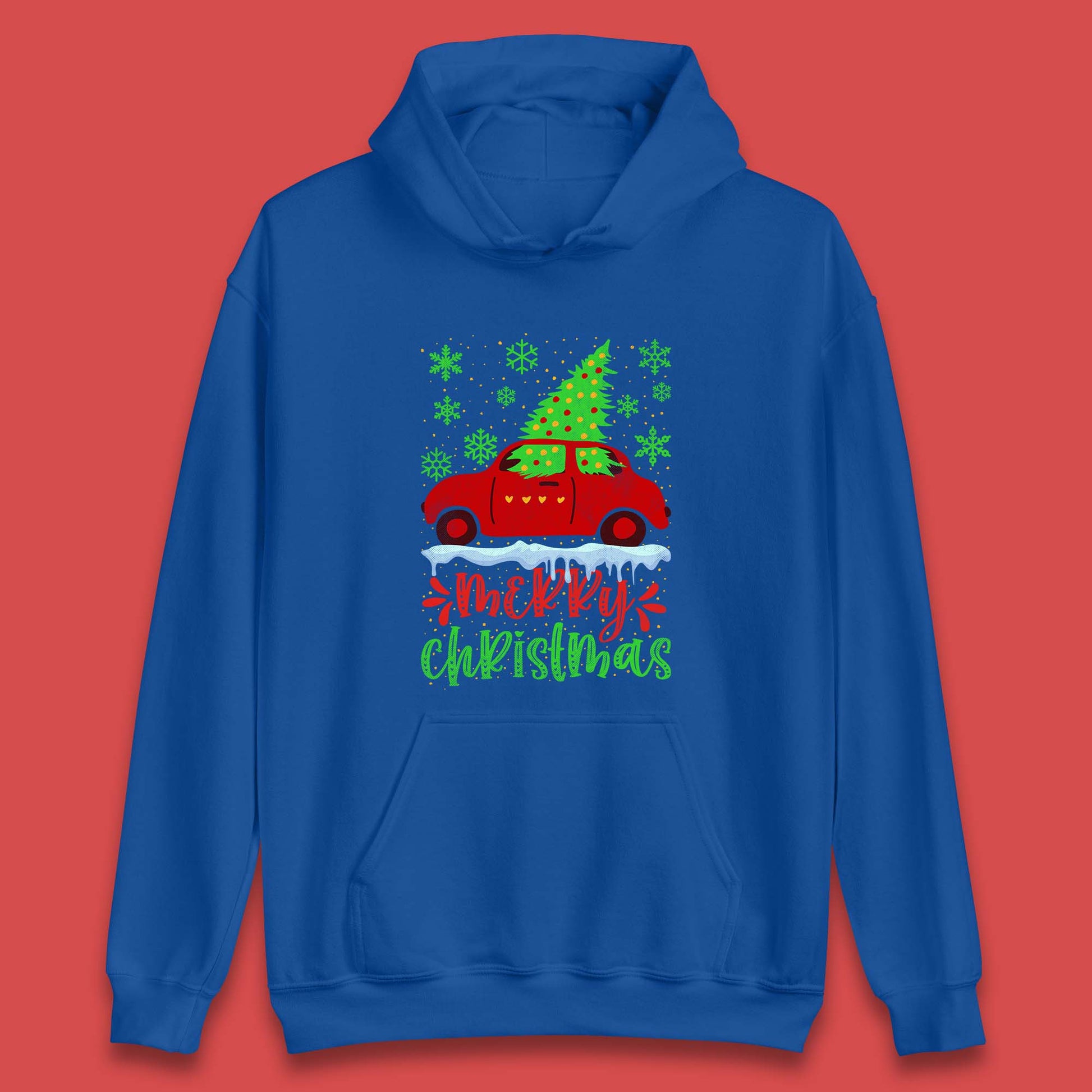 merry christmas red car hoodie