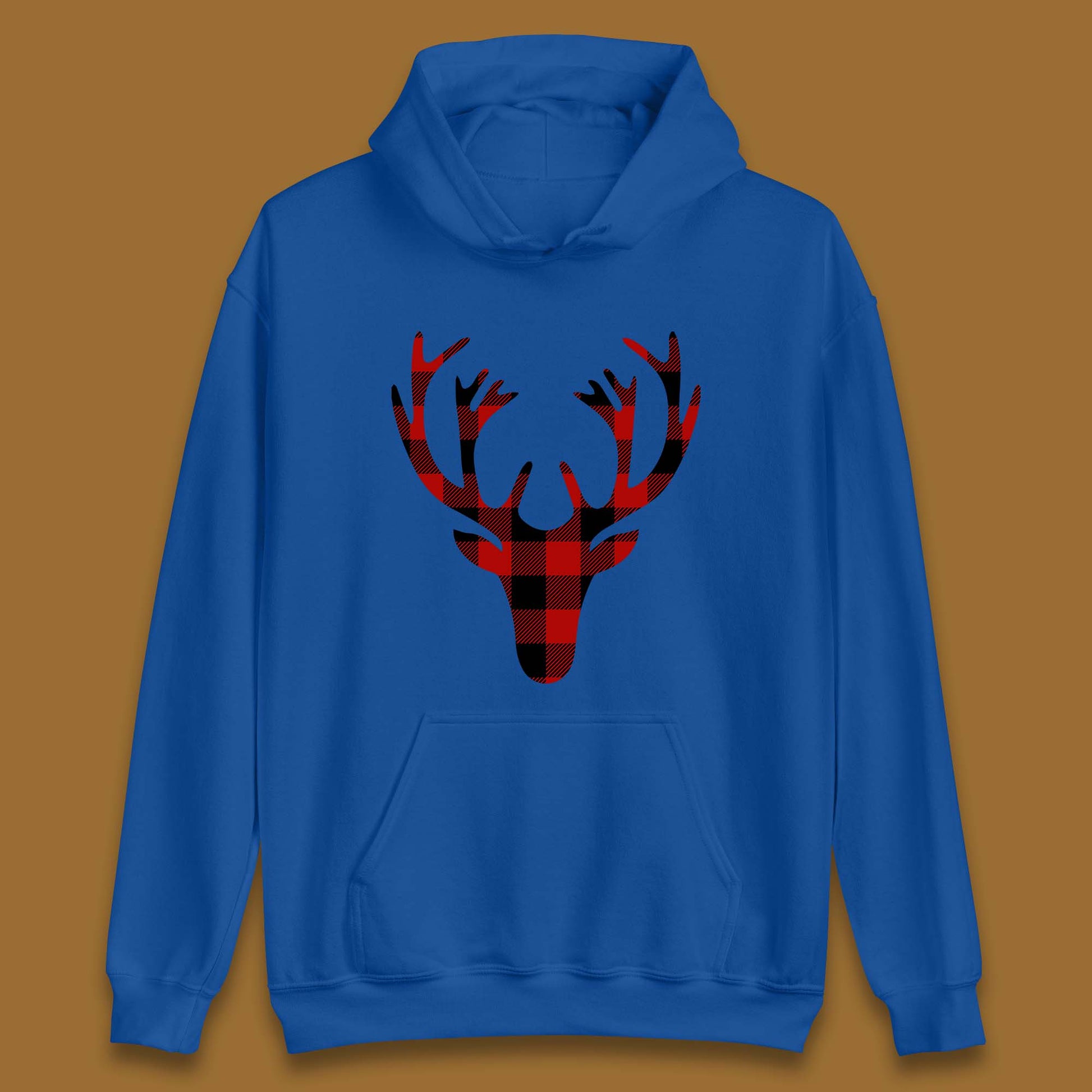 merry christmas buffalo plaid deer head hoodie