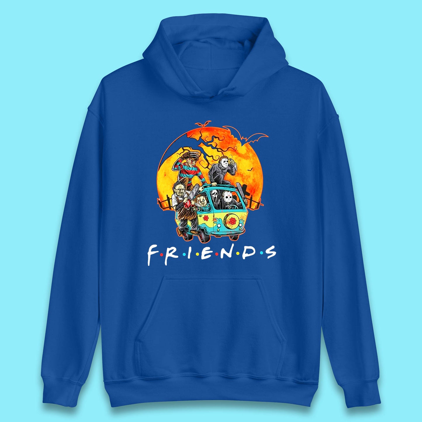 Friends Van Halloween Scooby Doo Mystery Machine Horror Movie Villians Characters Unisex Hoodie