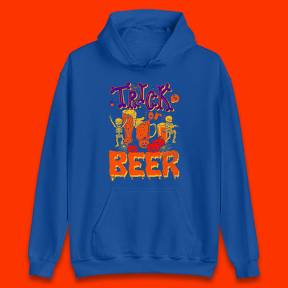 Trick Or Beer Halloween Drinking Beer Lover Dancing Skeleton Drinker Halloween Party Unisex Hoodie
