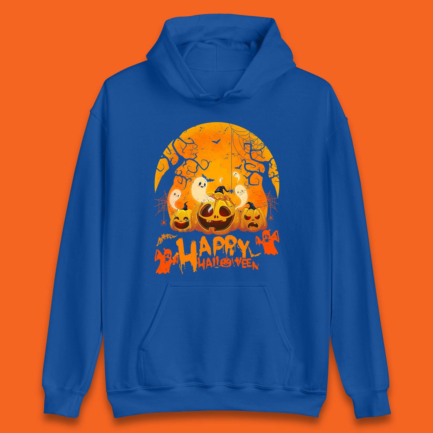 Happy Halloween Jack O Lantern Pumpkins Scary Boo Ghost Haunted Trees Unisex Hoodie