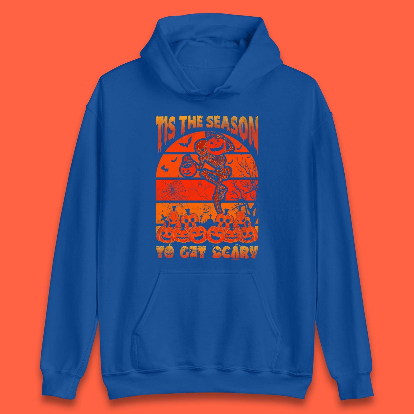 Tis The Season To Get Scary Halloween Skeleton Holding Pumpkin Buckets Spooky Vibes Unisex Hoodie