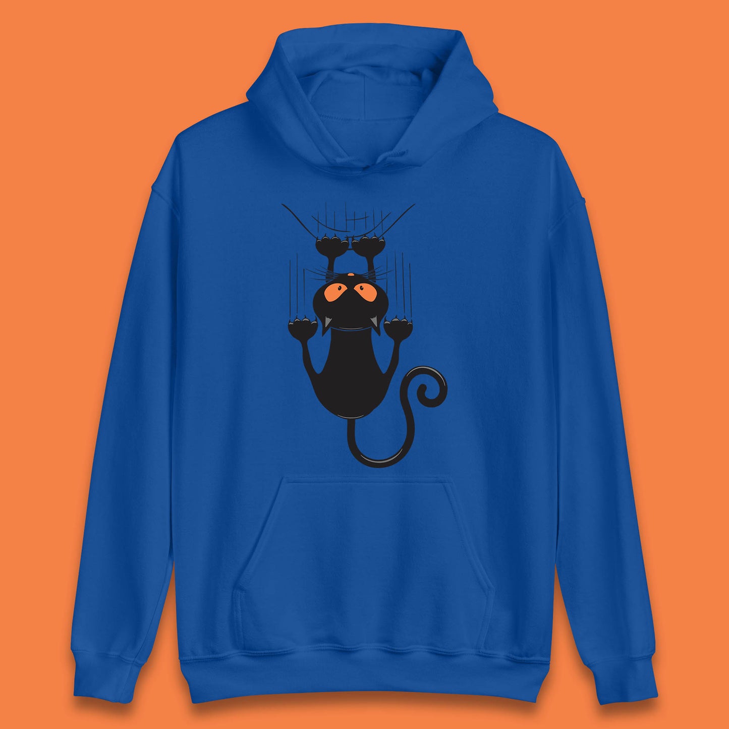 Black Cat Cartoon Scratching Climbing Wall Halloween Horror Scary Black Cat Spooky Season Unisex Hoodie