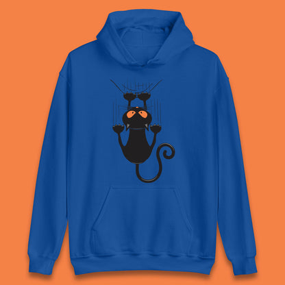Black Cat Cartoon Scratching Climbing Wall Halloween Horror Scary Black Cat Spooky Season Unisex Hoodie