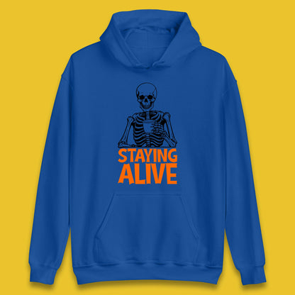 Staying Alive Funny Skeleton Trendy Coffee Halloween Skull Vintage Coffee Lovers Unisex Hoodie