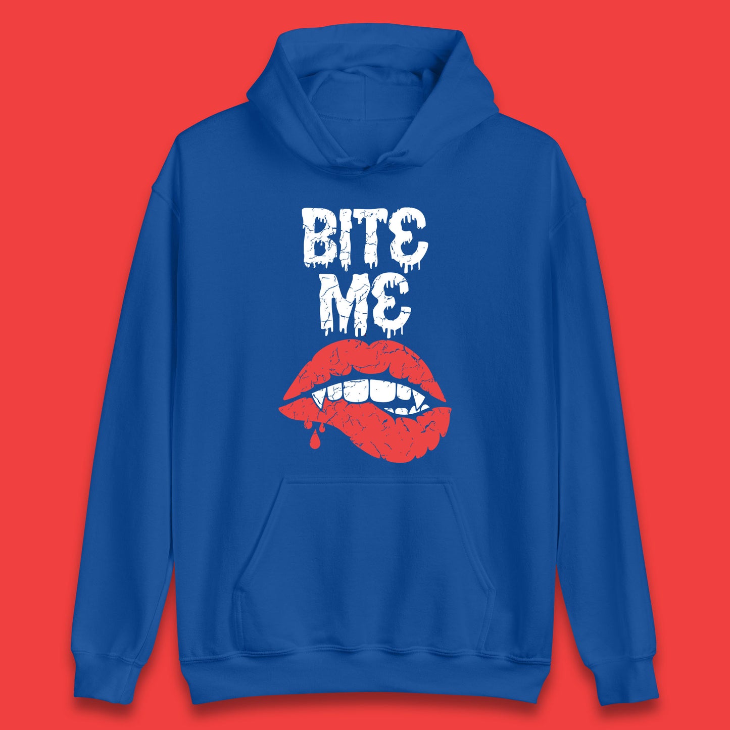 Bite Me Vampire Fangs Halloween Horror Lips Halloween Spooky Party Costume Unisex Hoodie