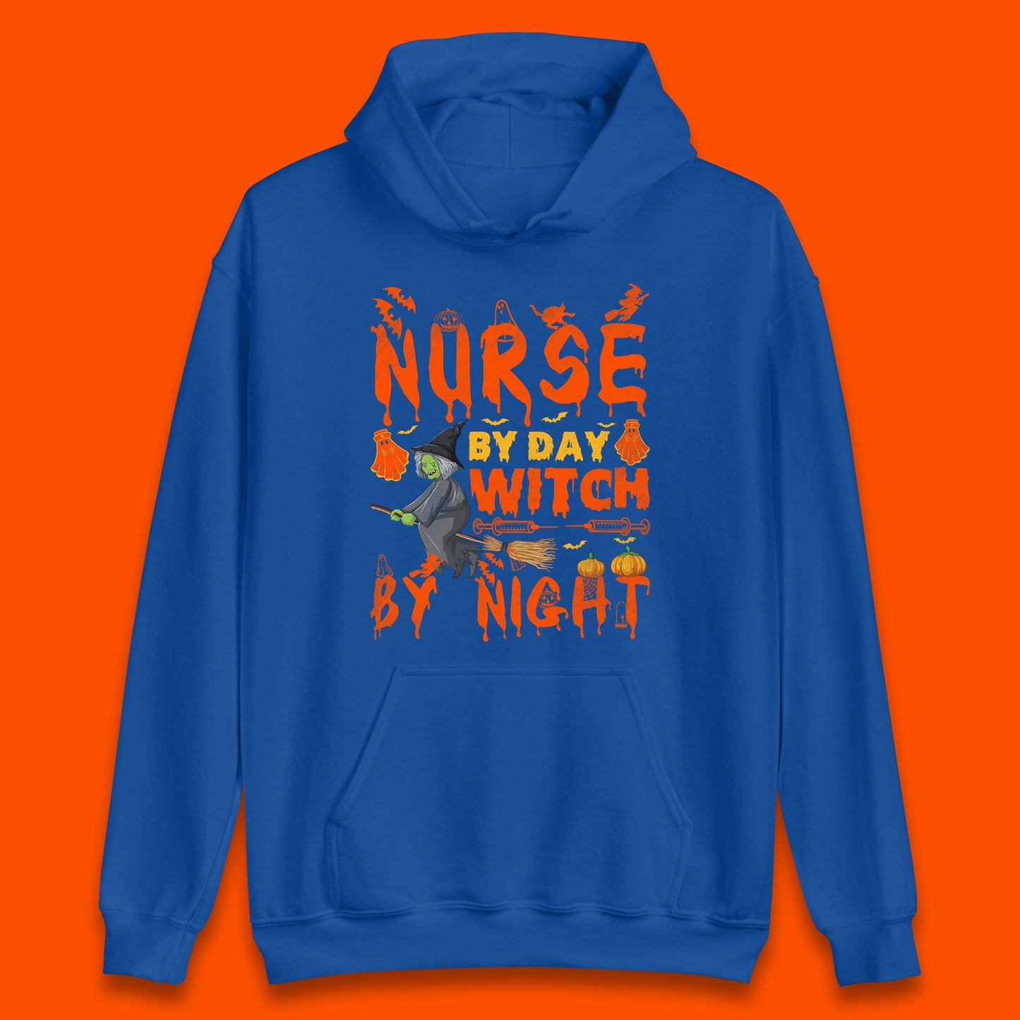 Nurse By Day Witch By Night Halloween Funny Nursing Spooky Nurse Unisex Hoodie