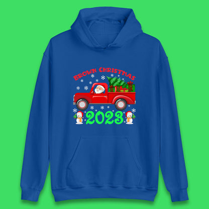 Brown Christmas 2023 Santa Claus Driving Truck With Christmas Tree To Delivery Christmas Gifts Xmas Unisex Hoodie