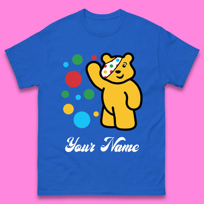 Personalised Spotty Pudsey Bear Hand Waving Dotty Spot Your Name Fundraising Spotty Bear Spotty Day Mens Tee Top