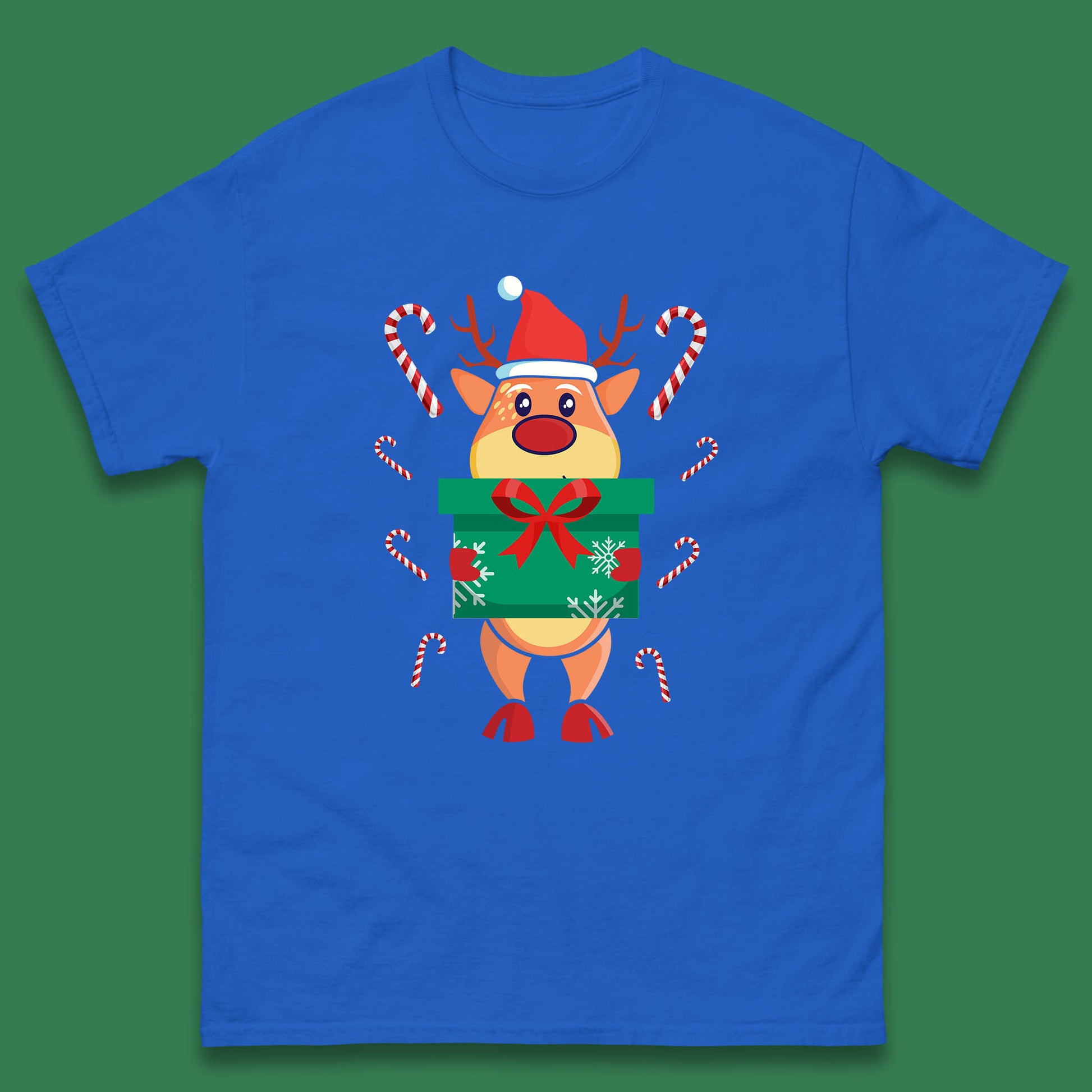reindeer holding gift christmas t shirt