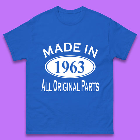 Made In 1963 All Original Parts Vintage Retro 60th Birthday Funny 60 Years Old Birthday Gift Mens Tee Top