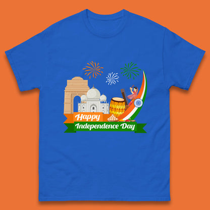 Happy India Independence Day 15th August Patriotic Indian Flag India Architectural Landmarks Mens Tee Top