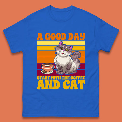 A Good Day Start With The Coffee And Cat Funny Coffee Cats Lovers Mens Tee Top
