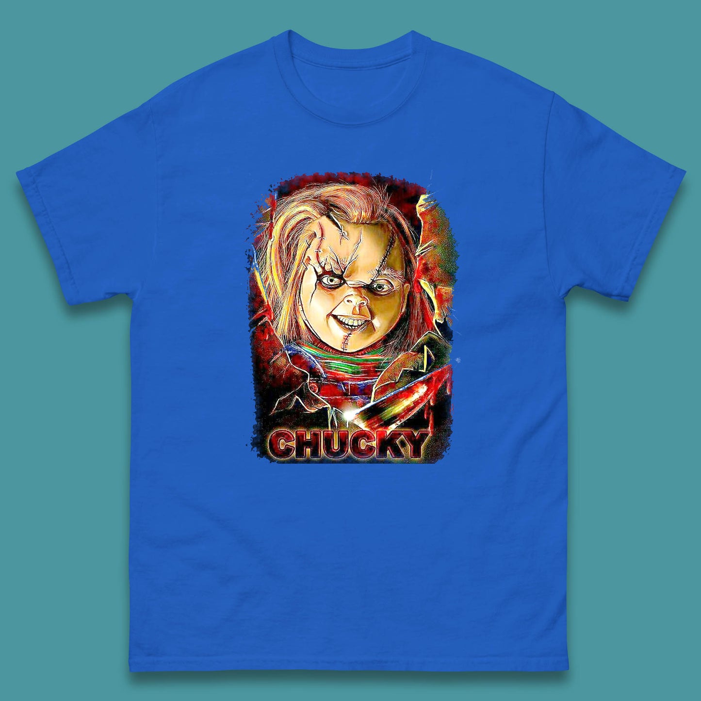 Chucky Distressed Childs Play Horror Monster Creepy Doll Toy Scary Halloween Scary Movie Character Mens Tee Top
