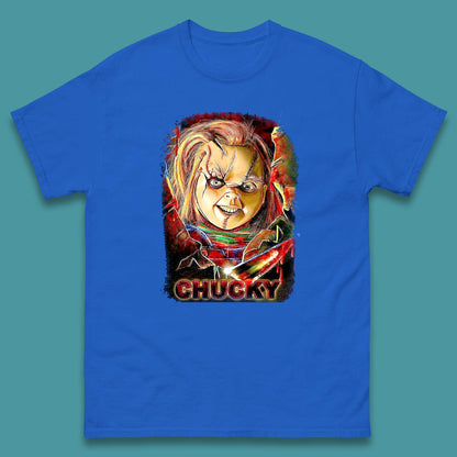 Chucky Distressed Childs Play Horror Monster Creepy Doll Toy Scary Halloween Scary Movie Character Mens Tee Top
