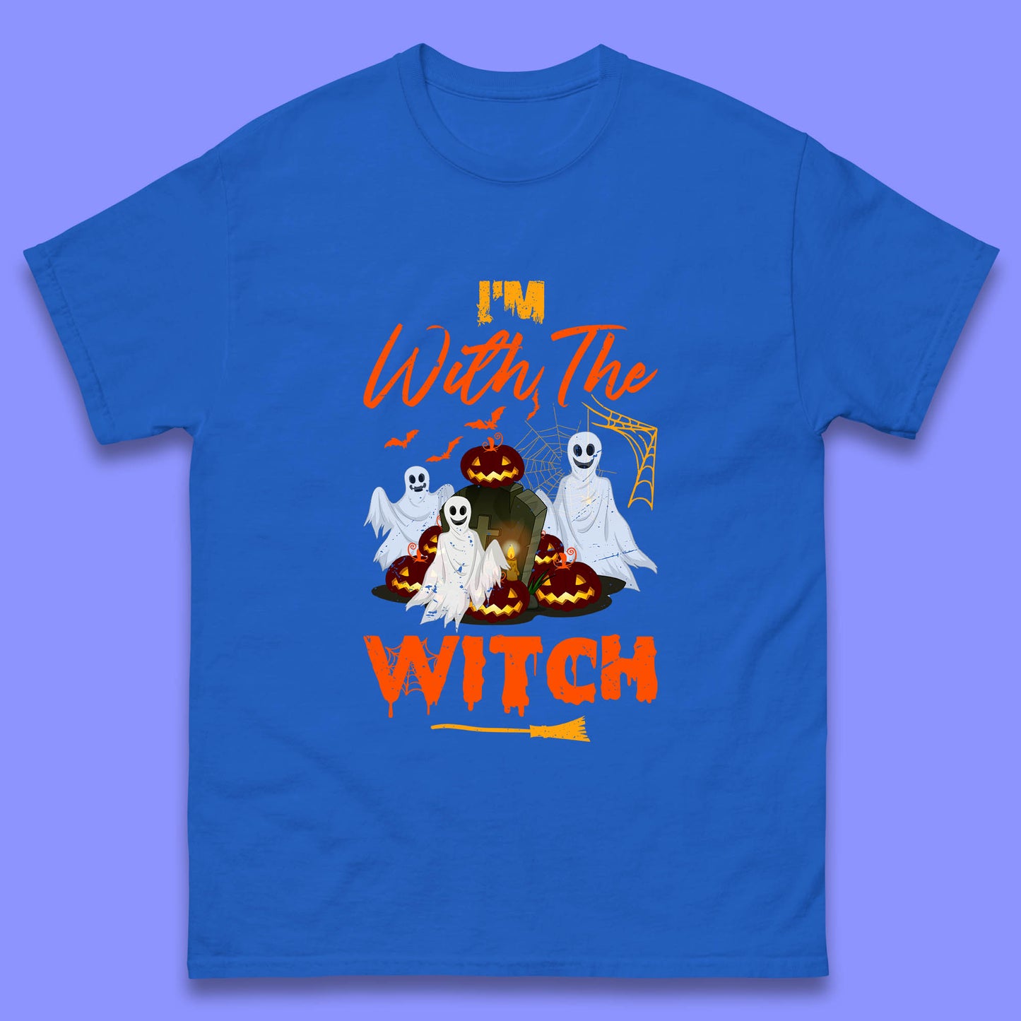 I'm With The Witch Halloween Ghosts With Jack-O-Lantern Horror Pumpkins Mens Tee Top