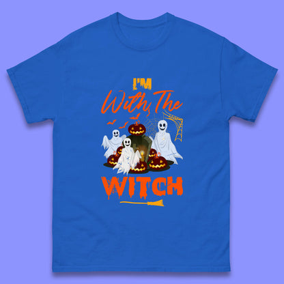I'm With The Witch Halloween Ghosts With Jack-O-Lantern Horror Pumpkins Mens Tee Top