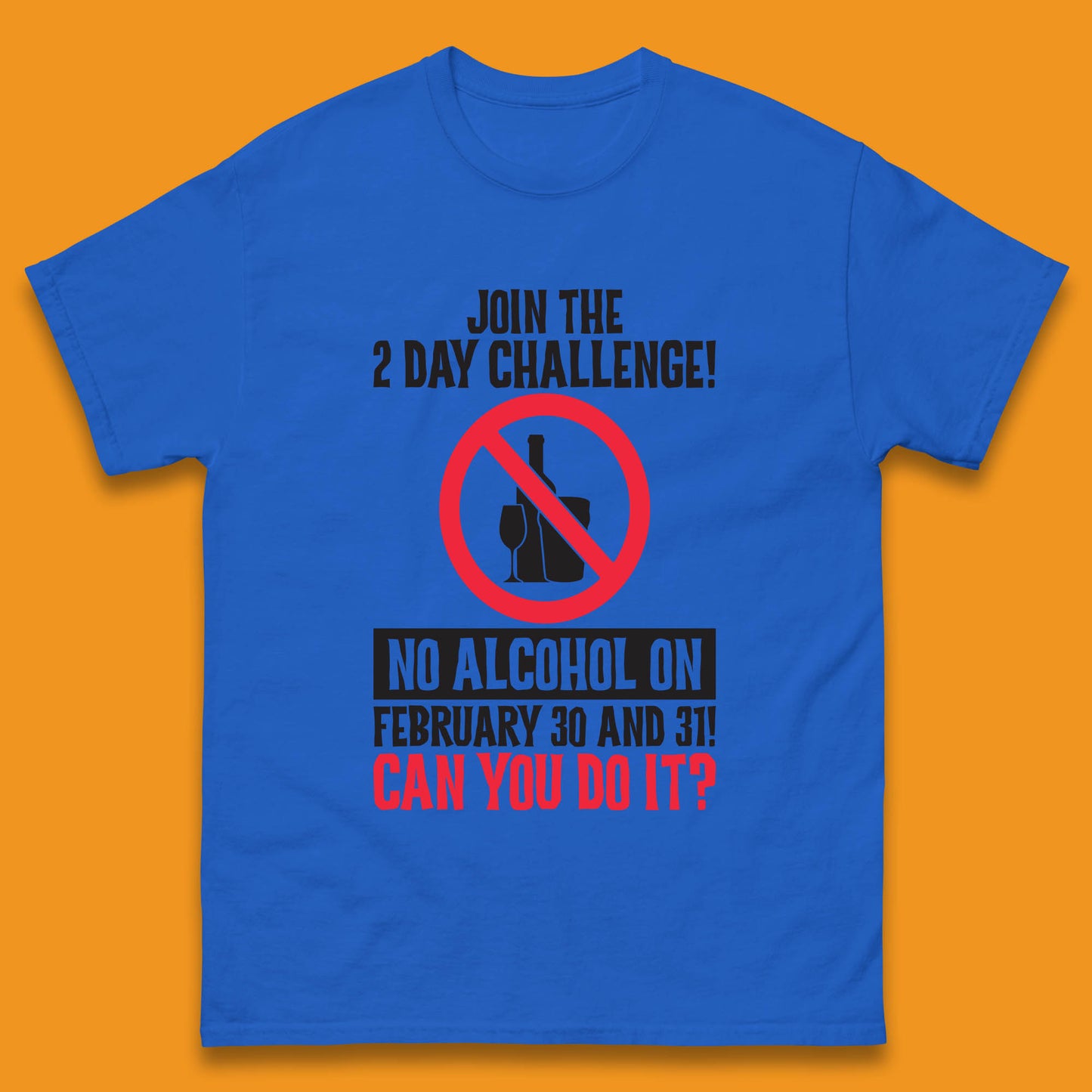 Join The 2 Day Challenge No Alcohol On February 30 And 31 Can You Do It Drink Quote Mens Tee Top