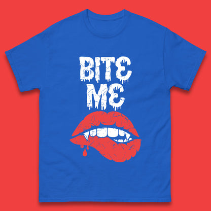 Bite Me Vampire Fangs Halloween Horror Lips Halloween Spooky Party Costume Mens Tee Top