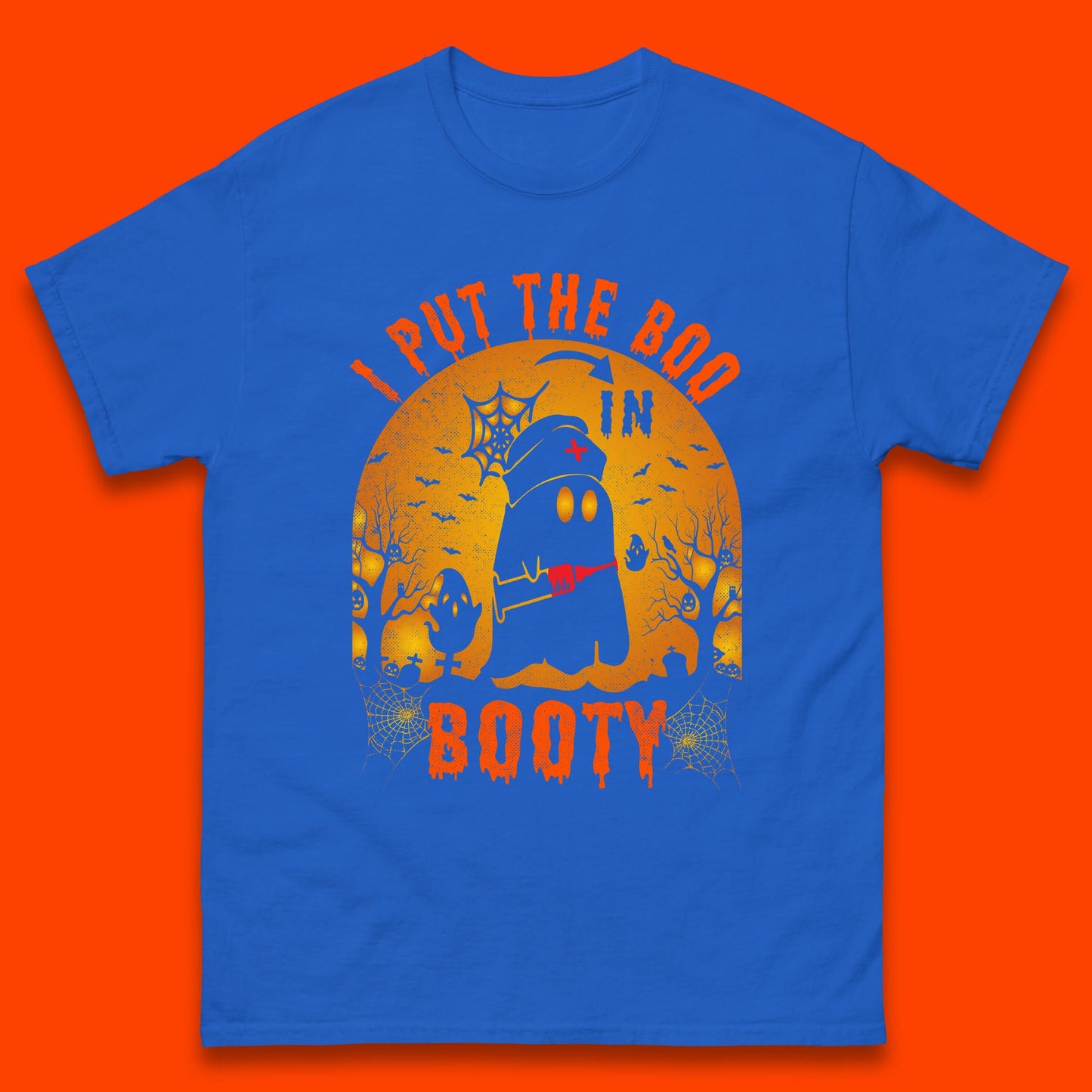 I Put The Boo In Booty Nurse Ghost Syringe Funny Halloween Nursing Boo Ghost Costume Mens Tee Top