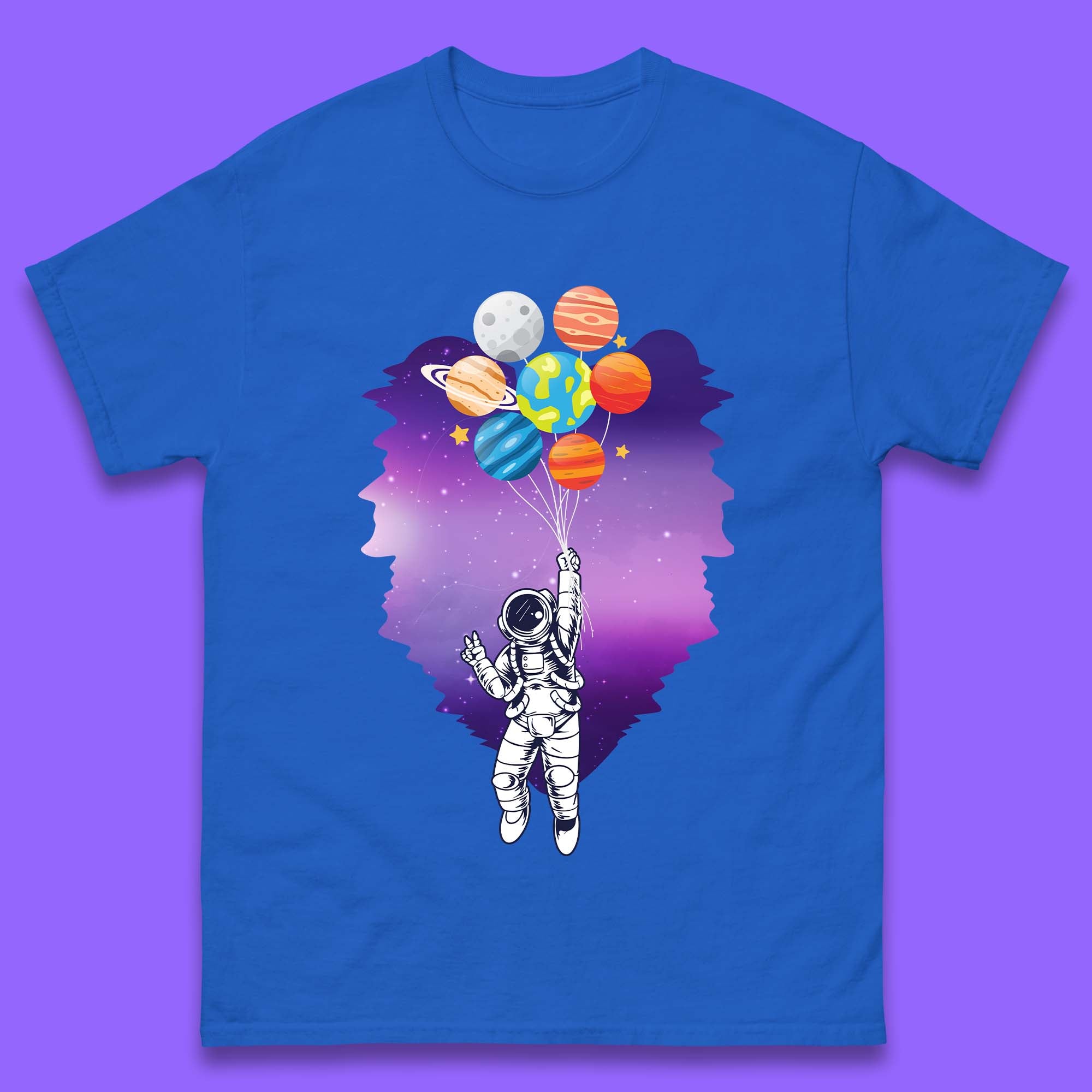Astronaut Space Planets Balloons Mens T-Shirt
