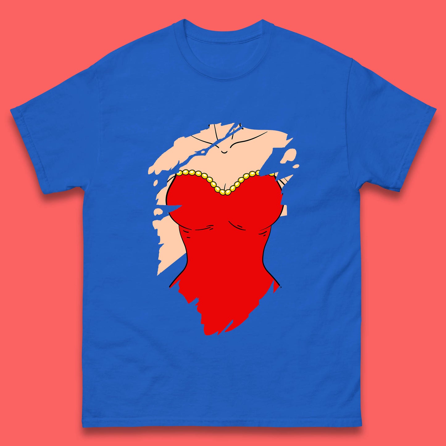 Beautiful Sexy Glamour Blonde Girl Stylish Trendy Dressing In Red Mini Dress Mens Tee Top